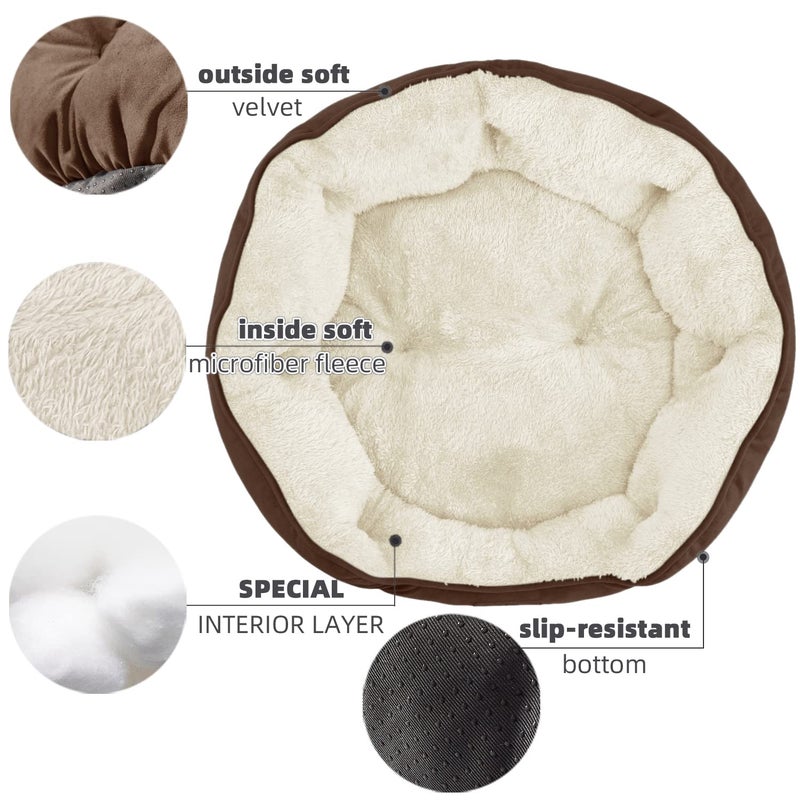 Asvin Small Dog Bed for Small Dogs, Cat Beds for Indoor Cats, Pet Bed for Puppy and Kitty, Extra Soft & Machine Washable with Anti-Slip & Water-Resistant Oxford Bottom, Brown, 20 inches - Image 4